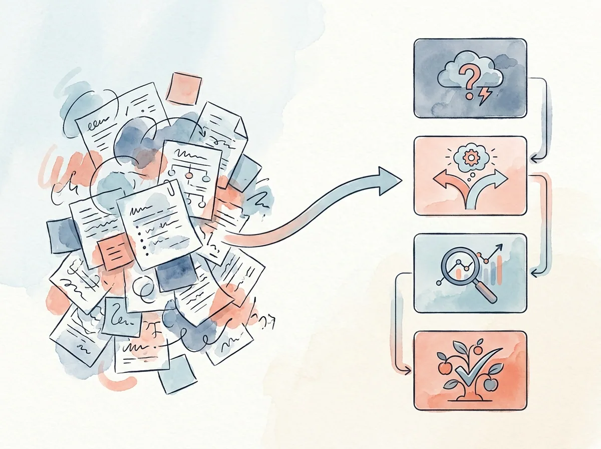 Messy UX case study notes organized into a clearer portfolio structure